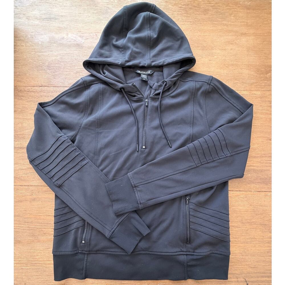 Athleta Venice Moto Hoodie Black Full Zip Athletic Jacket Women’s Medium